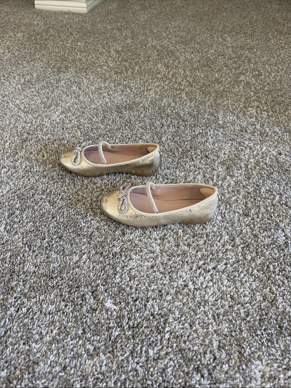 Nina Girls Metallic Gold Ballet Flats with Rhinestone Bow